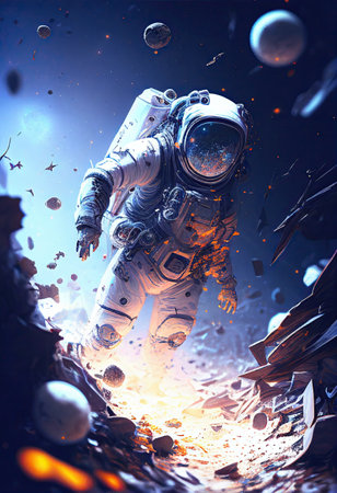 astronaut floating among asteroids touching an asteroid. Ai generativeの素材