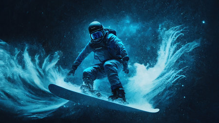 snowboarder in colors , action illustration for poster or banner. ai generativeの素材
