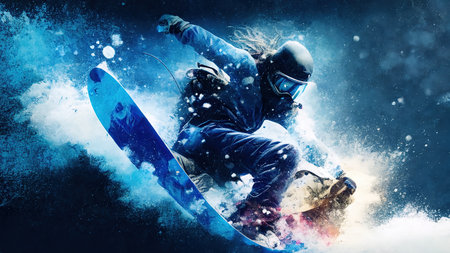 snowboarder in colors , action illustration for poster or banner. ai generativeの素材