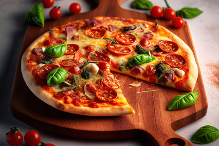 Close-up food photography of Pizza, Italian food. Ai generativeの素材