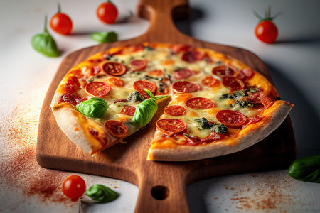 Close-up food photography of Pizza, Italian food. Ai generativeの素材