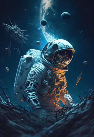 astronaut floating among asteroids touching an asteroid. Ai generativeの素材