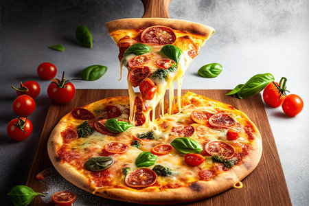 Close-up food photography of Pizza, Italian food. Ai generativeの素材