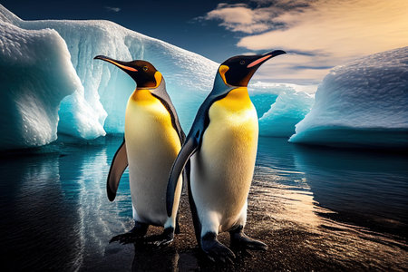 penguins in the arctic, sunny day. Ai generativeの素材