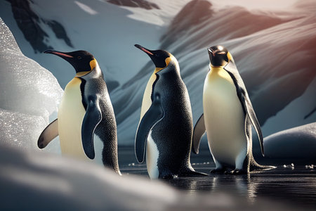 penguins in the arctic, sunny day. Ai generativeの素材