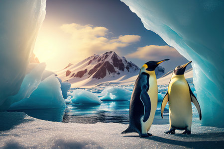 penguins in the arctic, sunny day. Ai generativeの素材