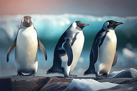 penguins in the arctic, sunny day. Ai generativeの素材