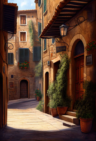 traditional italian small village, old town street , ai generativeの素材