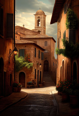traditional italian small village, old town street , ai generativeの素材