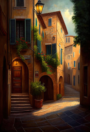 traditional italian small village, old town street , ai generativeの素材