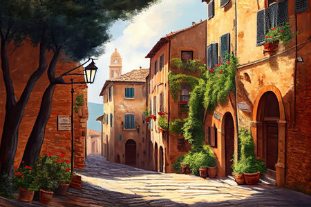 traditional italian small village, old town street , ai generativeの素材