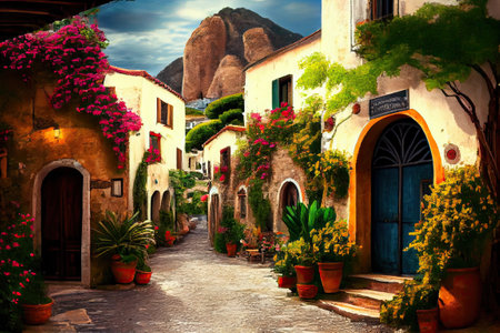 traditional italian small village, old town street , ai generativeの素材