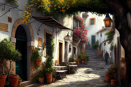 traditional italian small village, old town street , ai generativeの素材