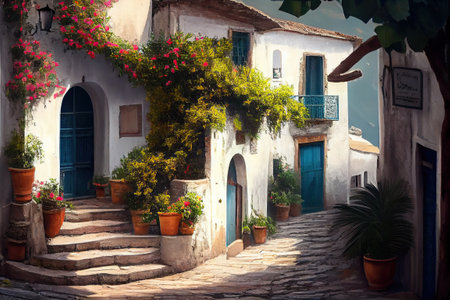 traditional italian small village, old town street , ai generativeの素材