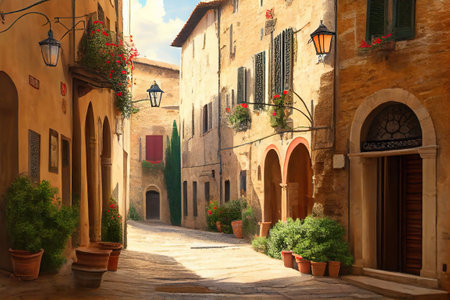 traditional italian small village, old town street , ai generativeの素材
