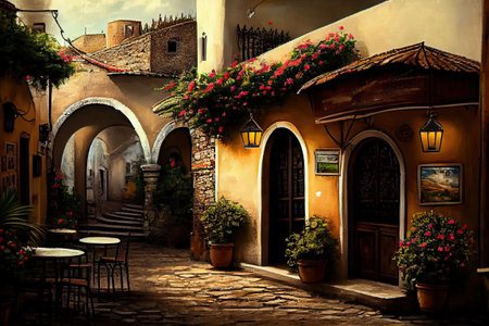traditional italian small village, old town street , ai generativeの素材