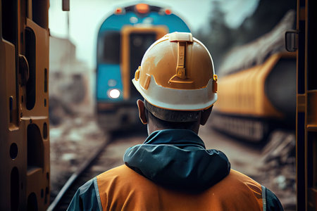 at back of the construction worker head is wearing the safety helmet. Ai generativeの素材