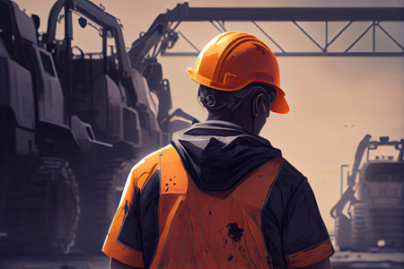 at back of the construction worker head is wearing the safety helmet. Ai generativeの素材