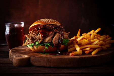 pulled pork pork with french fries, bbq sauce and sour sauce. Ai generativeの素材