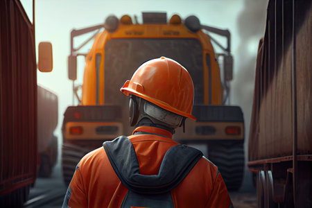 at back of the construction worker head is wearing the safety helmet. Ai generativeの素材