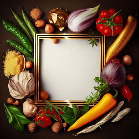 Fresh variety vegetables, spices and herbs frame. Ai generativeの素材