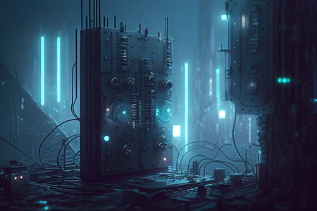 complex electronic parts that stretches for a thousand miles. led lighting. ai generativeの素材