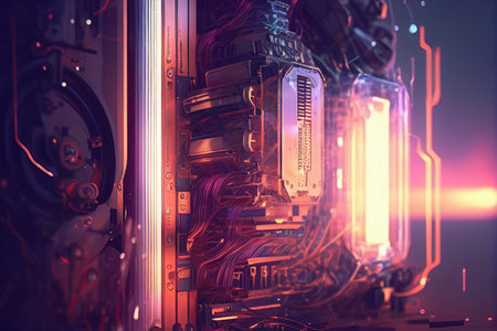 complex electronic parts that stretches for a thousand miles. led lighting. ai generativeの素材