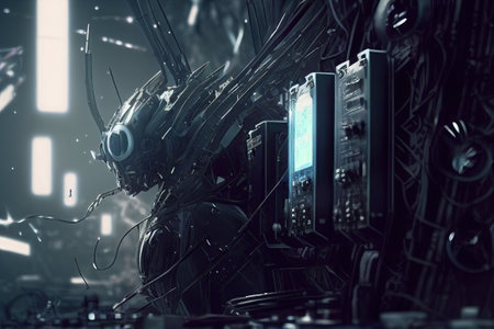 complex electronic parts that stretches for a thousand miles. led lighting. ai generativeの素材