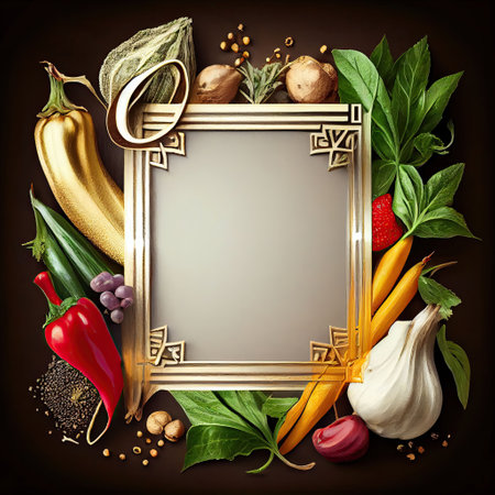 Fresh variety vegetables, spices and herbs frame. Ai generativeの素材