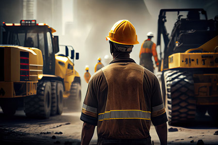 at back of the construction worker head is wearing the safety helmet. Ai generativeの素材