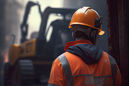 at back of the construction worker head is wearing the safety helmet. Ai generativeの素材