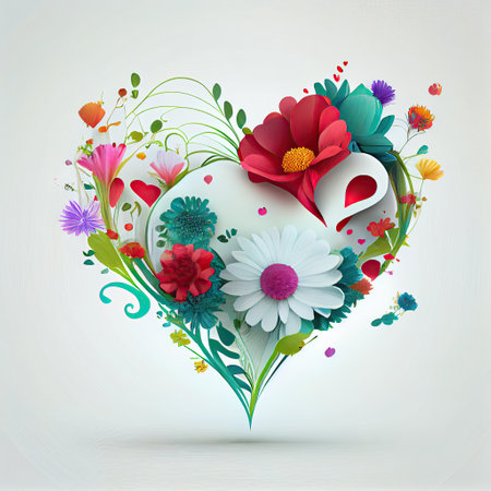 flowers and hearts, white background. Ai generativeの素材