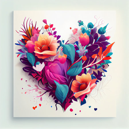 flowers and hearts, white background. Ai generativeの素材