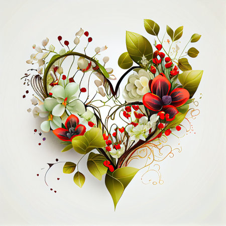 flowers and hearts, white background. Ai generativeの素材