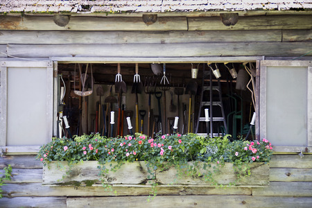 Tool Shed with Flower Boxの写真素材