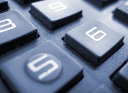 Buttons of phone or calculator macro toning in blue colorの写真素材