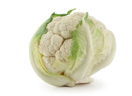 Head of cabbage cauliflower isolated over a white backgroundの写真素材