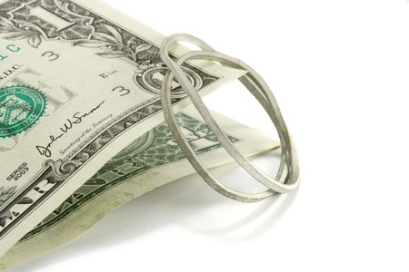 Part of one dollar bill isolated over a white backgroundの写真素材