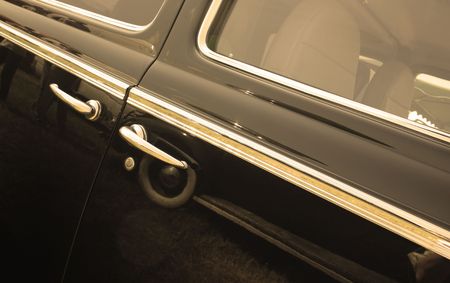 Doors of vintage car tonned in sepiaの写真素材