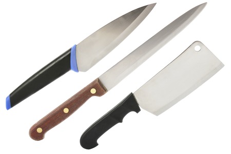 Three kitchen knves isolated over a white background