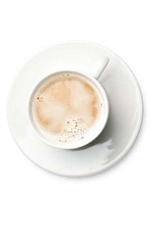 Cup of coffee with milk isolated over whte backgroundの写真素材