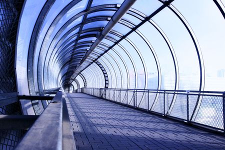 Perspective of the passage toned in blue colorの写真素材