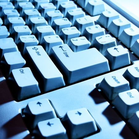 Keyboard close-up in blue light