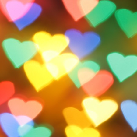 Colorful hearts bokeh, may be used as backgroundの写真素材