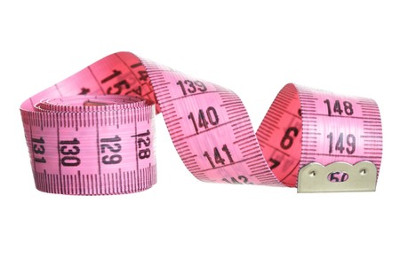 Pink measuring tape isolated over white background