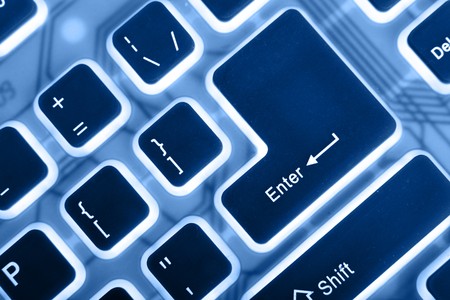 Keyboard close-up toned in blue color