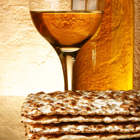 Still-life with wine and matzoh (jewish passover bread)