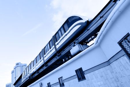 High speed monorail train on the overpass