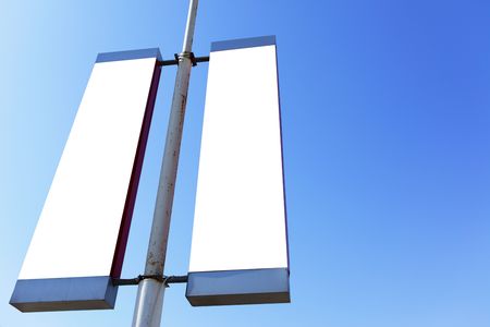 Two blank signs on the post, put your own text or image here