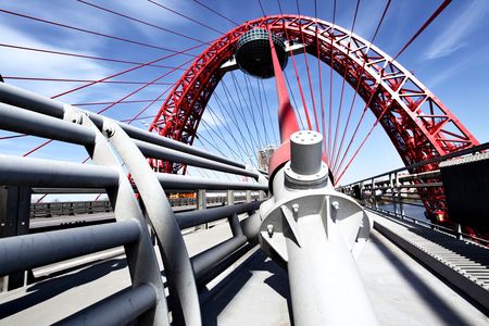 Modern suspension bridge. Moscow. Russia (Zhivopisny bridge)の写真素材